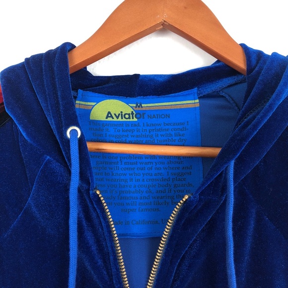 ❌SOLD❌ NWOT Aviator Nation Velvet Zip Hoodie Royal - Picture 7 of 8